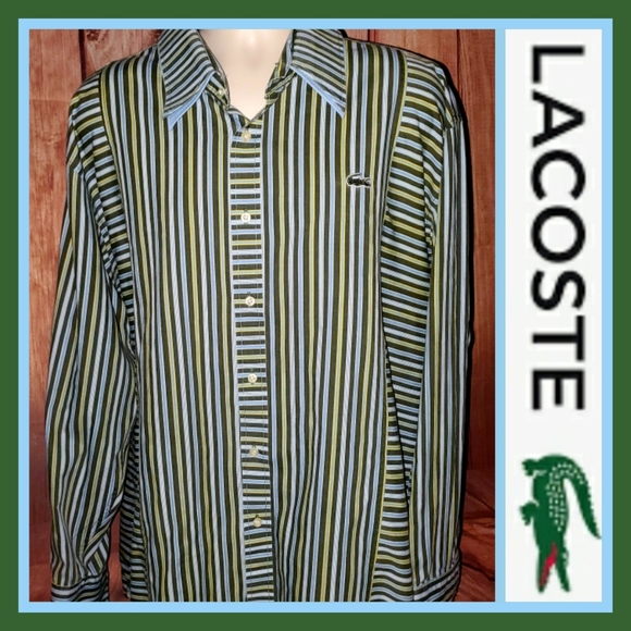 Lacoste Other - LACOSTE Green Striped Button Front Dress Shirt